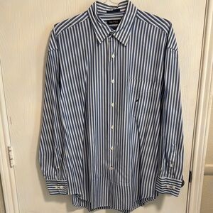 Nautical Men’s XL‎ Button Down Long Sleeve Blue Stripe 100% Cotton Soft Like New